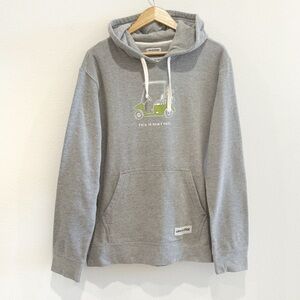 LIFE IS GOOD Mens Grey Hooded Sweatshirt Hoodie " How I roll golf cart " Size L